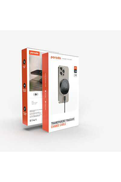 porodo شاحن ماج سيف مع كابل TPU بطول 1.2 متر - أسود