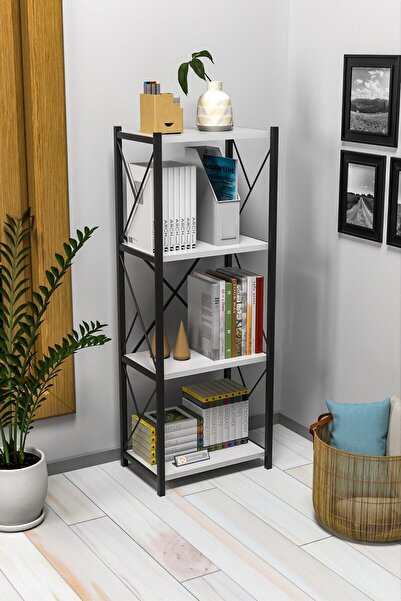 Morpanya Nora Metal Tekli Kitaplık 4 Raflı Çok Amaçlı Dosya Kitap Rafı Ofis Salon Rafı