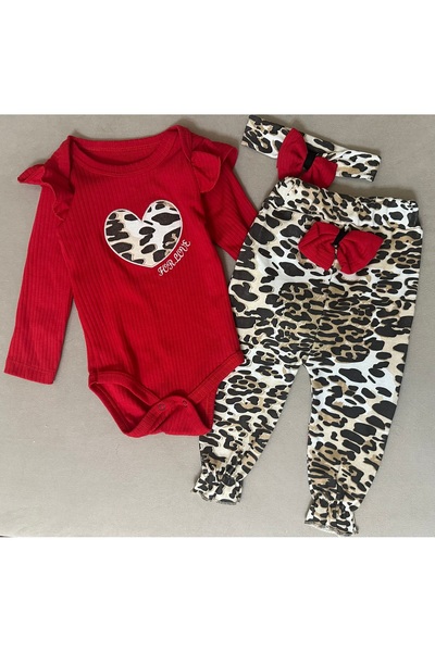 SANTRALBEBE Kız Bebek Leopar Desenli Zıbınlı Takım