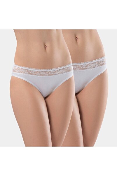 TÜREN Women's Waist Lace Lycra 2-Piece Cotton Bikini Panties 262/White