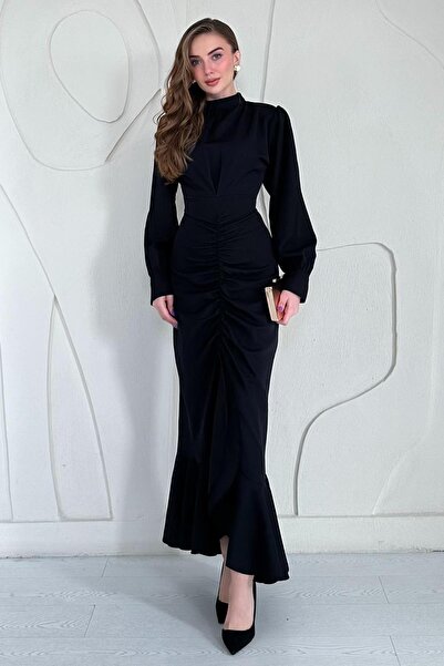 Elbee Fashion Woman Μαύρο μακρυμάνικο φόρεμα