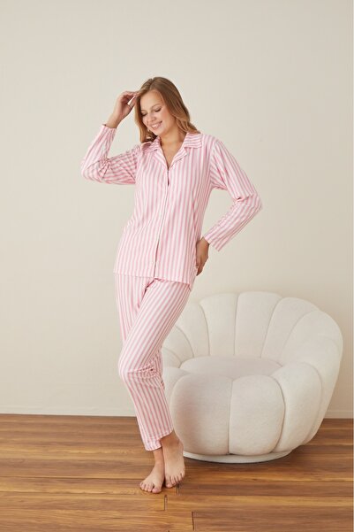 CALİA Μπροστινό πουκάμισο με κουμπιά Μοντέλο Γυναικεία Πιτζάμα Σετ Suede Ύφασμα