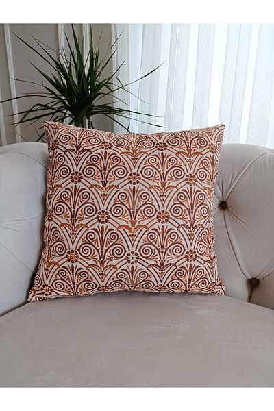 Home Bohemian Beige Patterned Throw Pillow Cover |   Double Sided Digital Printed |   Micro Honeycomb Fabric |   M1