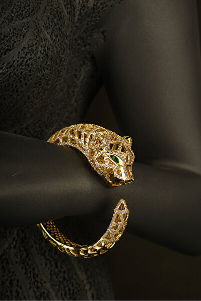 judalux büyük kaplan başı bilezik gold ve silver