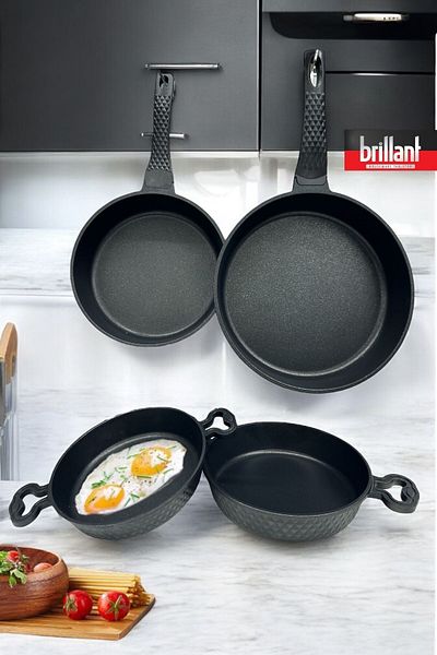 Brillant 4-Piece Cast Iron Pan Pan Set 28/24/20/18 cm Fireproof Non-Stick Granite Pan Set