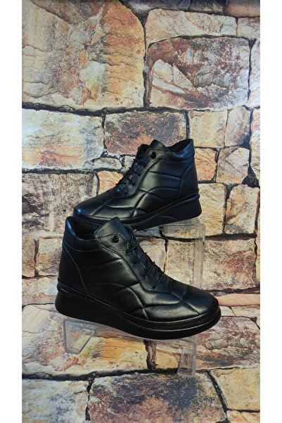 Özkan Ayakkabı SİYAH HAKİKİ DERİ LASTİK BAĞCIKLI FERMUARLI ORTOPEDİK İÇ TABAN BOT