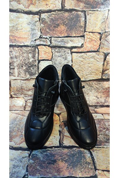 Özkan Ayakkabı SİYAH HAKİKİ DERİ LASTİK BAĞCIKLI FERMUARLI ORTOPEDİK İÇ TABAN BOT