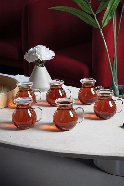 Mirilliahome 6-Piece Keyfi Ala Borosilicate Glass Tea Cup with Handle 220ml Cup