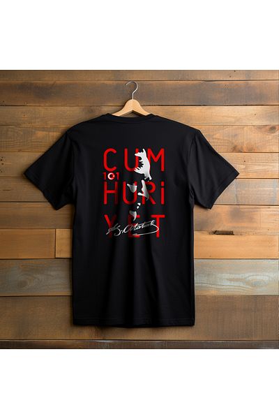 Crea Eymer Wear Ataturk Republic Special Series Design Printed Crew Deck 100% Bumbac Tricou Negru