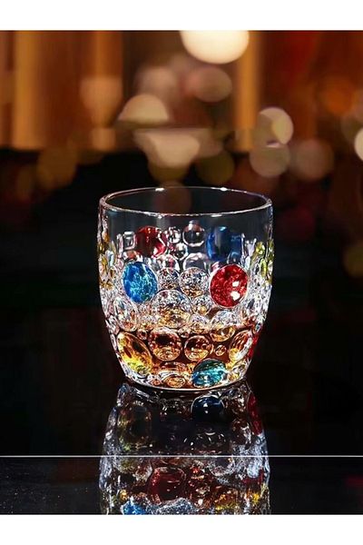 Yenigeldi 1 Piece (Y22)Colorful Vintage Premium Whiskey Glass, Bourbon Cocktail Glass