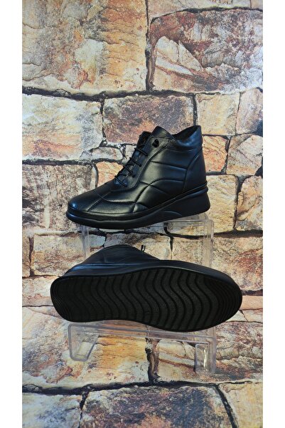 Özkan Ayakkabı SİYAH HAKİKİ DERİ LASTİK BAĞCIKLI FERMUARLI ORTOPEDİK İÇ TABAN BOT