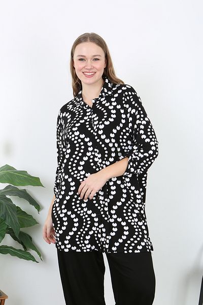 XL Modam Cămașă de mărime mare cu model negru pentru femei