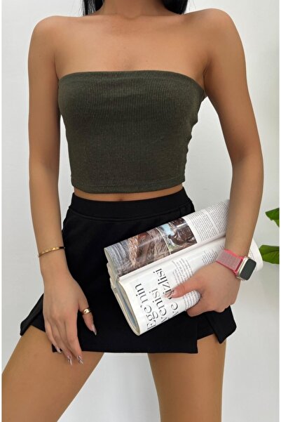 KaSheHa Haki Tam Esnek Mevsimlik Kumaş Straplez Büstiyer 25 Cm