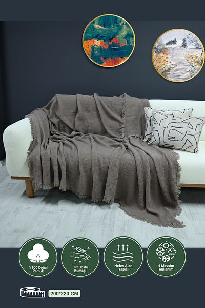 OTEXSA Диван от муселинов калъф Milky Coffee с 4 слоя и обръщаем тапицерия - 200 X 220 см