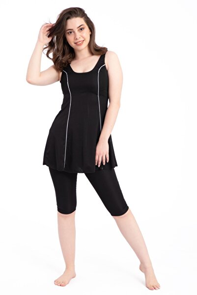 Pemilo ملابس السباحة النسائية 501 مخططة لباس ضيق باللون الأسود