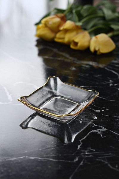 Wow Home Mini Gold Gilt Set of 6 Square Glass Sauce Bowl and Jam Snack Bowl