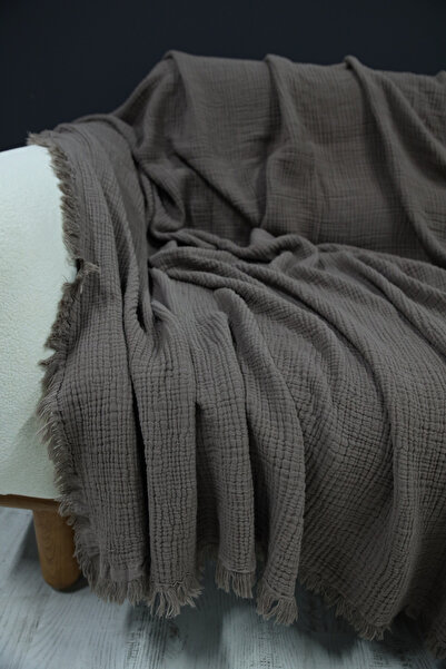 OTEXSA Sütlü Kahve 4 Katlı Çift Taraflı Müslin Koltuk - Çekyat Örtüsü (200 X 220CM)