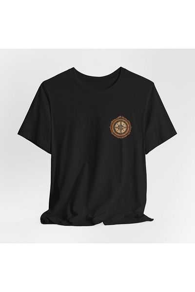 IVART Πυξίδα με στάμπα -unisex -100% βαμβακερό μαύρο λαιμόκοψη κοντομάνικο κανονικό μπλουζάκι