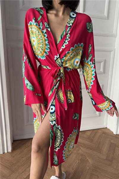 COCCOLARSI Fiori Come il Sole Fuşya Viskon Kimono / Sabahlık