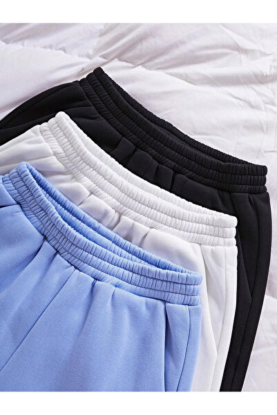 Richarlison Kadın Siyah-Beyaz-Bebe Mavisi Baskısız 3'lü Paket Penye Şort