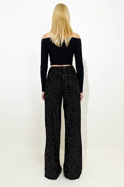 sermoda Women's Black Evening Dress Pants - Sequins Sequins and Lined, for Wedding Party