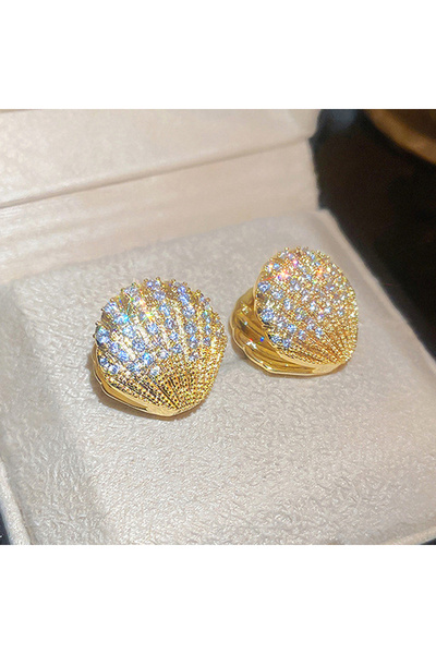 Choice أقراط E3131 من Huitan بتصميم صدفي إبداعي للنساء مرصعة بالكامل بحجر الز...