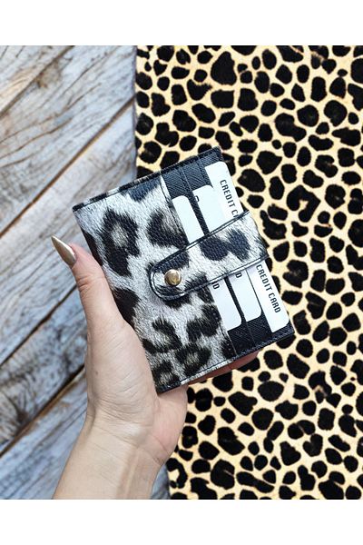KY Women's Black Leopard Small Wallet Card Holder Zippered