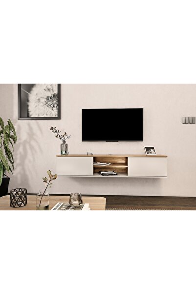 Derya Dekor LUJIA DUVARA MONTE TV ÜNİTESİ BEYAZ-CEVİZ