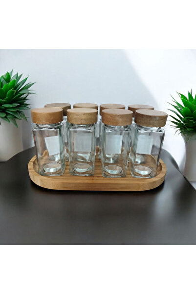 MİEN Bambu kapaklı ve bambu altlıklı baharatlık 8'li