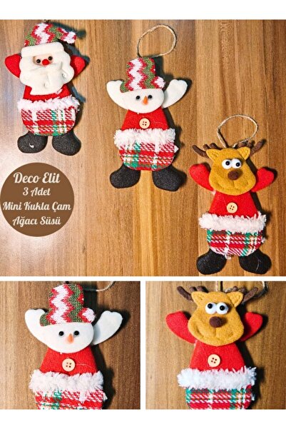 HediyeFilesi 3 قطع زينة شجرة صنوبر السنة الجديدة قماش محبوك قطيفة مقاس متوسط ​​17 سم × 11 سم