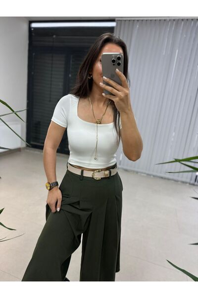 caddstore Or.Marka Kare Yaka Beyaz Bluz