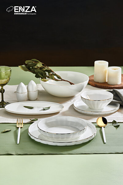 Enza Lotus Porselen Yemek Takımı 28 Parça 6 Kişilik Gold