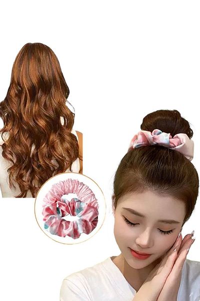 TAKIŞTIR مزيج اللون بدون حرارة تصفيف الشعر السجق الساتان Scrunchy