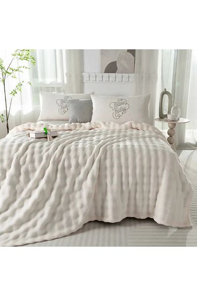 baladı home ev tekstil home collection Cream Color Puff Double Blanket Buble (1 Piece) Quality Product
