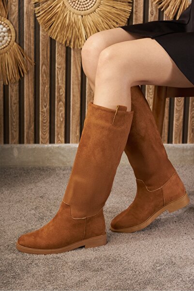 Nstil Γυναικείες μπότες από καστόρι κάτω από το γόνατο - Χαμηλό τακούνι, οδοντωτή σόλα, οβάλ μύτη και γούνινη επένδυση 1050