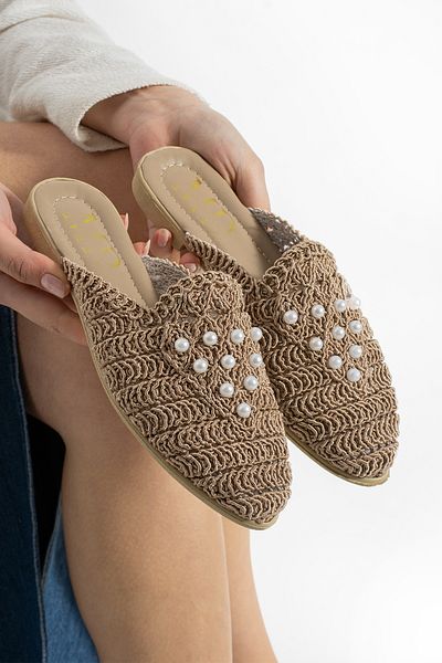 Moda Devrin Mink Pointed Pearl Women's Slippers Outdoor and Home Slippers