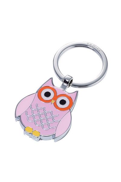 Troika Rosy Keychain - Curly - Chrome Plated Enamel Metal, Pink
