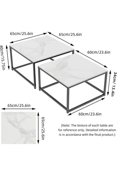 TrentonGCC Nesting Coffee Table Set Of 2 Marble Top Stackable Living Room Accent Tables
