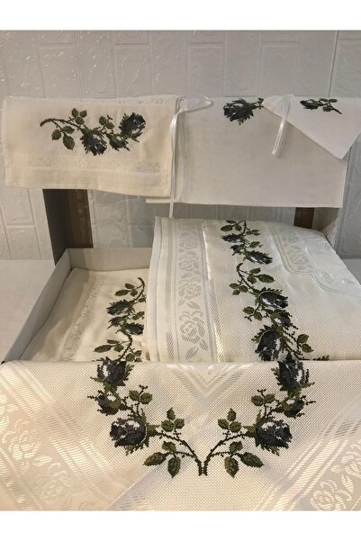 Vinezza Home Collection Çeyizlik 6 Parça Çiçek Nakışlı Etamin Seccade Takımı Bohça Seti