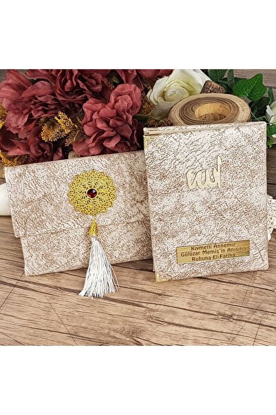 İkranur Yasin Kitabı Lüks Kadife Kumaş Çantalı (ÇANTA BOY 12×16, 128 SAYFA) Krem