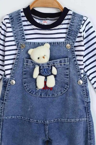 DIDuStore 6-18 Months Unisex Baby Denim Slopet with Teddy Bear and Stripes