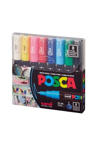Uni Posca Unıball Posca Marker Water Based Primary Color 0.1 Set of 8