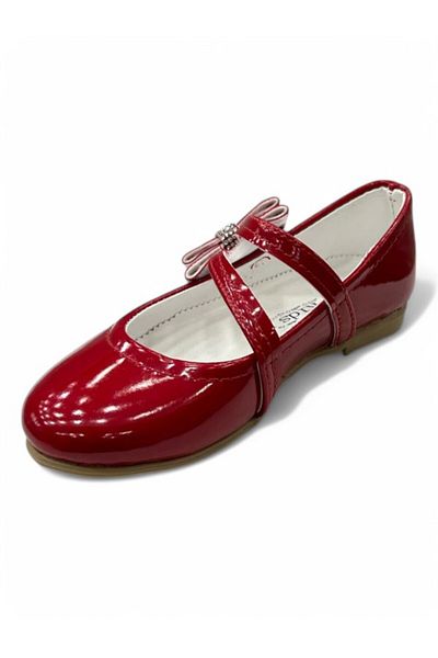 iskarpino Bow Velcro Patent Leather Red Girls' Ballerina Evening Dress Shoes