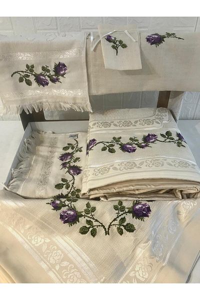 Vinezza Home Collection Dowry 6 Piece Floral Embroidered Etamine Prayer Rug Set Bundle Set