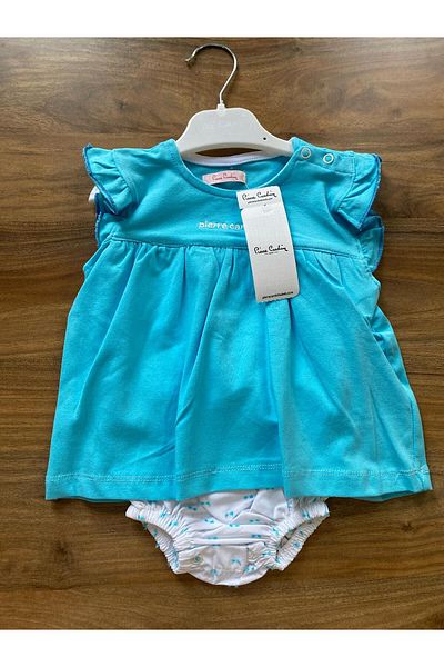 Pierre Cardin Baby Girl Frilly Snap Bodysuit Woven Dress Jumpsuit