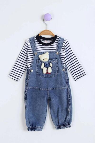 DIDuStore 6-18 Months Unisex Baby Denim Slopet with Teddy Bear and Stripes