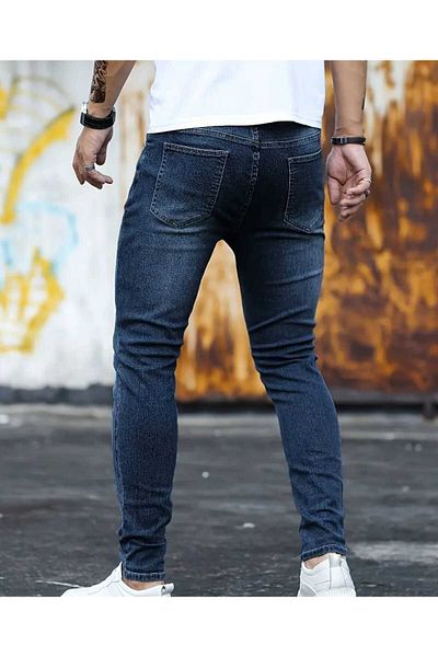 Lina Jean Ανδρικό μπλε slim fit Lycra Stretchy Jeans Ανδρικό τζιν παντελόνι