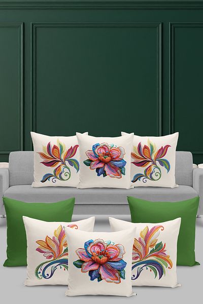 Filamente Set of 8 Throw Pillow Cases with Embroidery Pattern