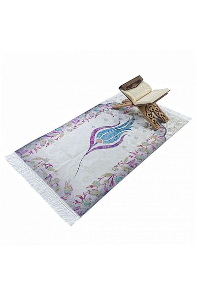 İkranur Thin Cotton Prayer Rug Blue - Tulip 70X117 cm - 370 g