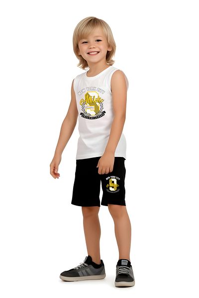FYK COLLECTİON Set de 9 tricouri și pantaloni scurți cu bretele pentru băieți cu imprimeu atletic